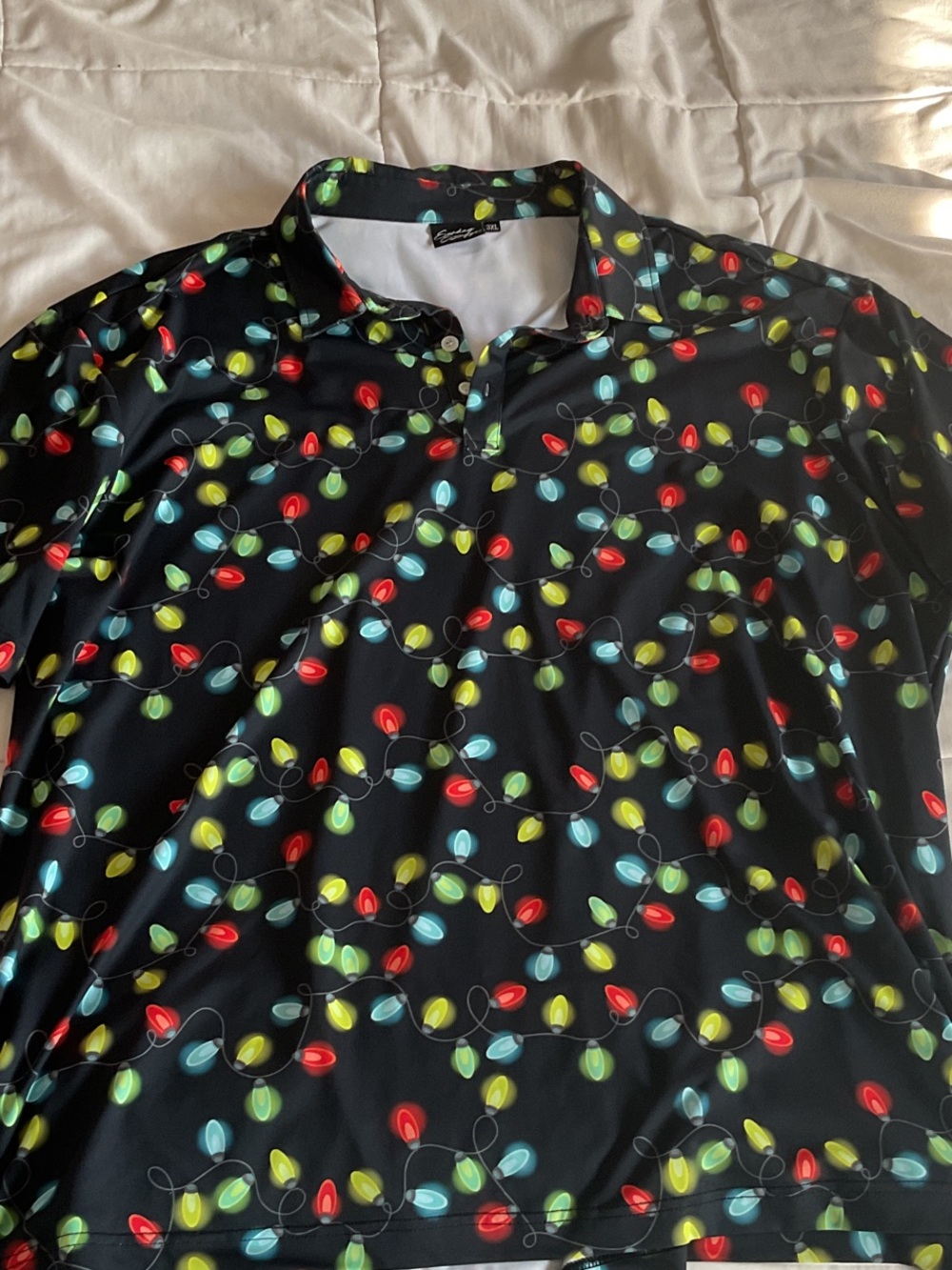 Black Holiday Light Print Polo Shirt